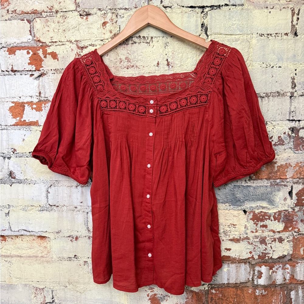 Old Navy Brick Red Lace Blouse